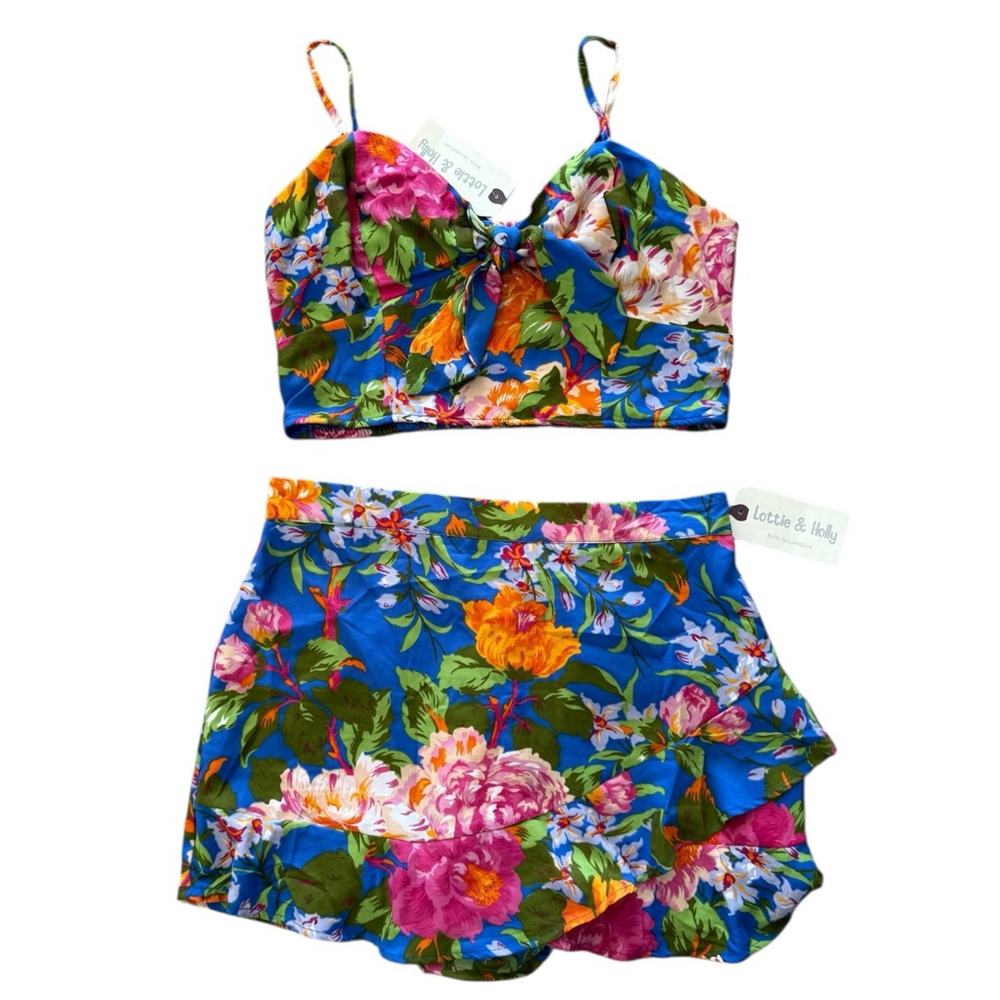 Lottie & Holly BOG Collective Size L Blue Pink Floral Two Piece Set NWT - Picture 2 of 9